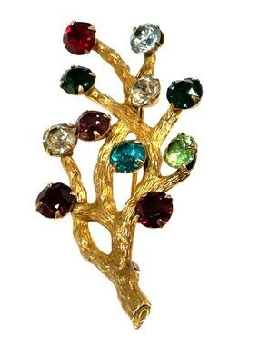 Vintage Van Dell 12K Gold-Filled Multi-Stone Family Tree Brooch 2"H